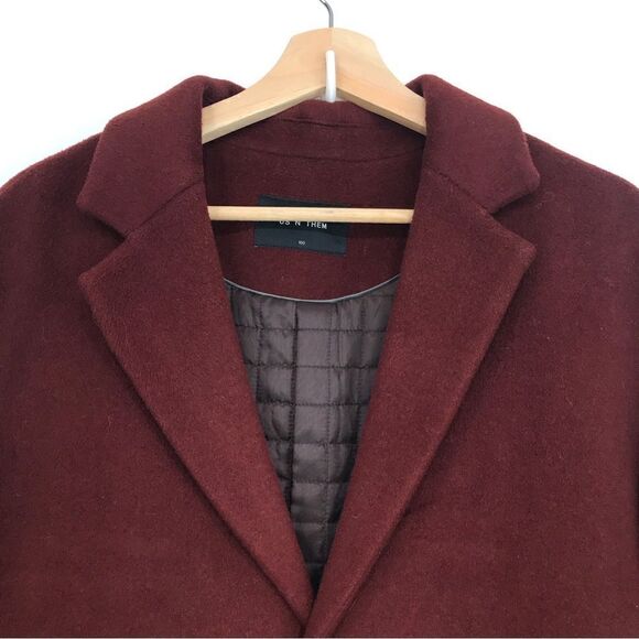 Us N Them Wine Wool Blend Quilt Lined Classic Overcoat - Picture 6 of 16